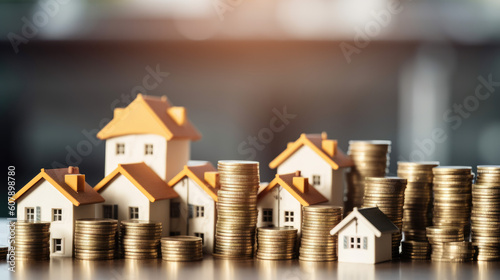 Mini house on stack of coins. Concept of property investment, income , tax, and passive income, Generative Ai