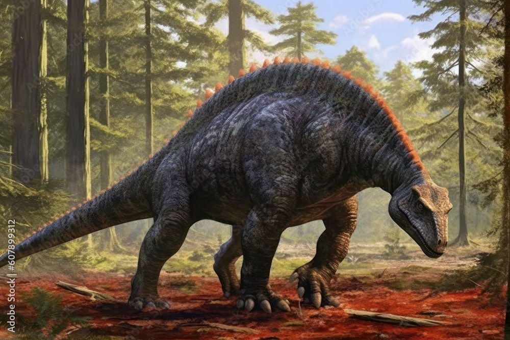 Fototapeta premium Amargasaurus in the natural environment, Generative AI