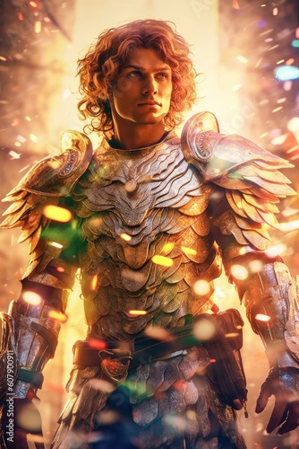 Powerful Angel wearing his armor to fight against the evil Generative AI Illustration