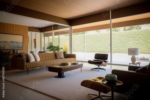 Generative AI illustration of mid-century modern house living room interior design © James