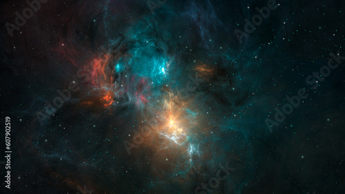 Fototapeta Naklejka Na Ścianę i Meble -  Space background. Colorful blue and orange nebula with star field. Digital painting