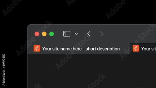 Favicon template in dark theme in web browser. To insert your logo or icon