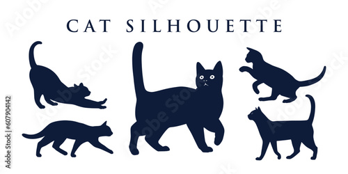 Vector of cat flat silhouette with different poses
