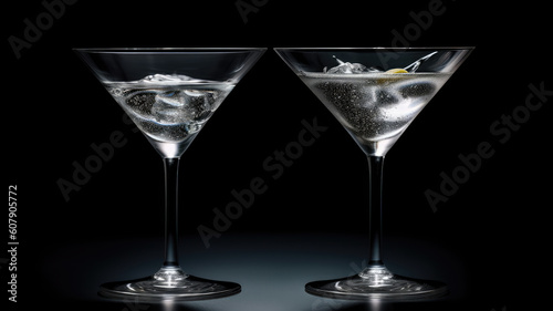 Glasses of Classic Dry Martini on black background
