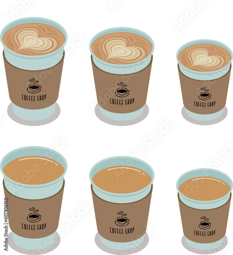 カフェラテのアイソメトリックベクターイラスト