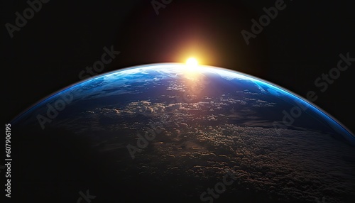 Blue sunrise view of earth from space