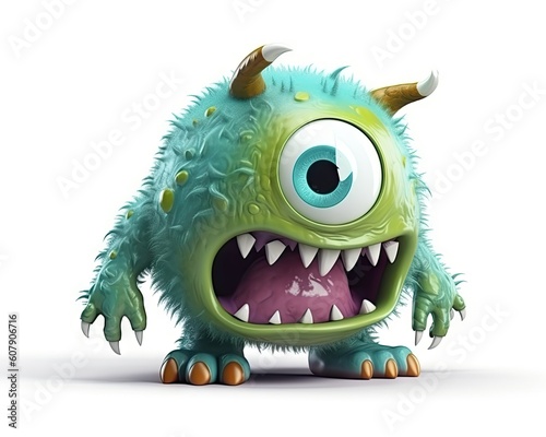 Realistic 3d cute monster, isolated on white background