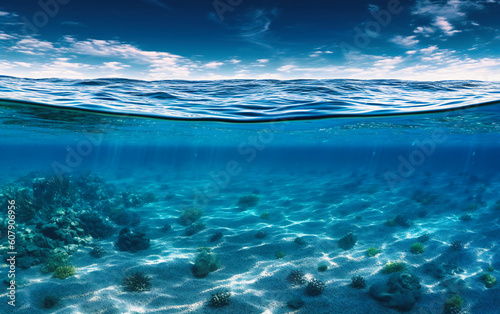 an underwater view over the ocean and sand