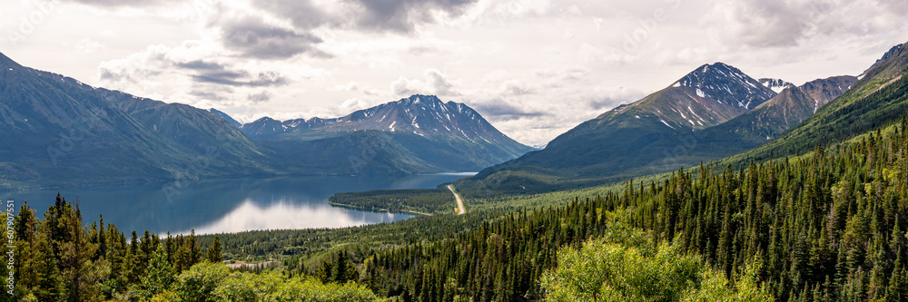 Panoramic view of northern Canadian landscape area in arctic Canada near Alaska, Yukon Territory, British Columbia. 