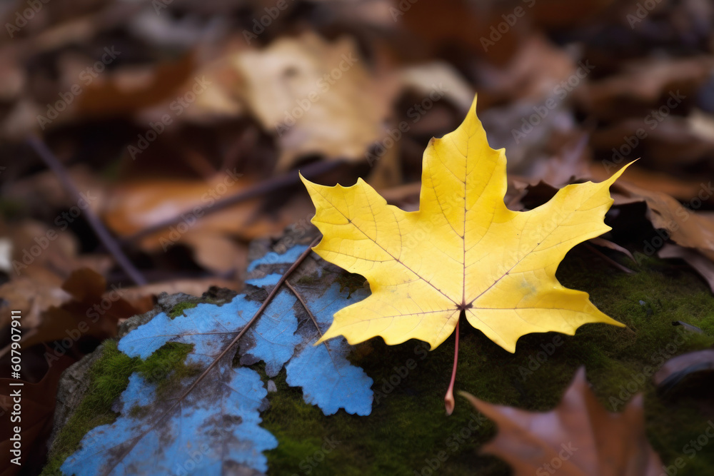 Autumn Yellow Maple Leaf On Ground, Created With Generative AI Autumn Yellow Maple Leaf On Ground, Created With Generative AI