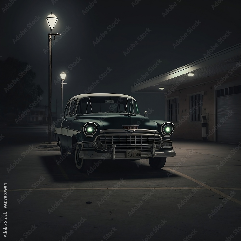 Naklejka premium Vintage car in an empty parking lot
