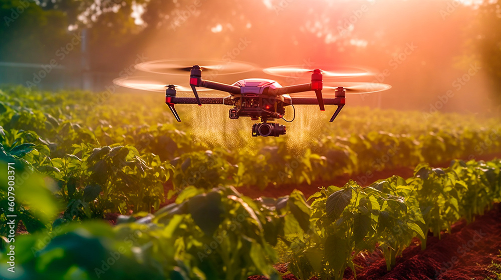 Revolutionary AI-Enabled Drone for Efficient Agrochemical Application. Generative AI. - obrazy, fototapety, plakaty 