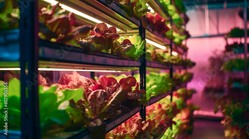 Innovative Vertical Farming System with Aquaponics for Leafy Greens With Artificial Light. Generative AI.