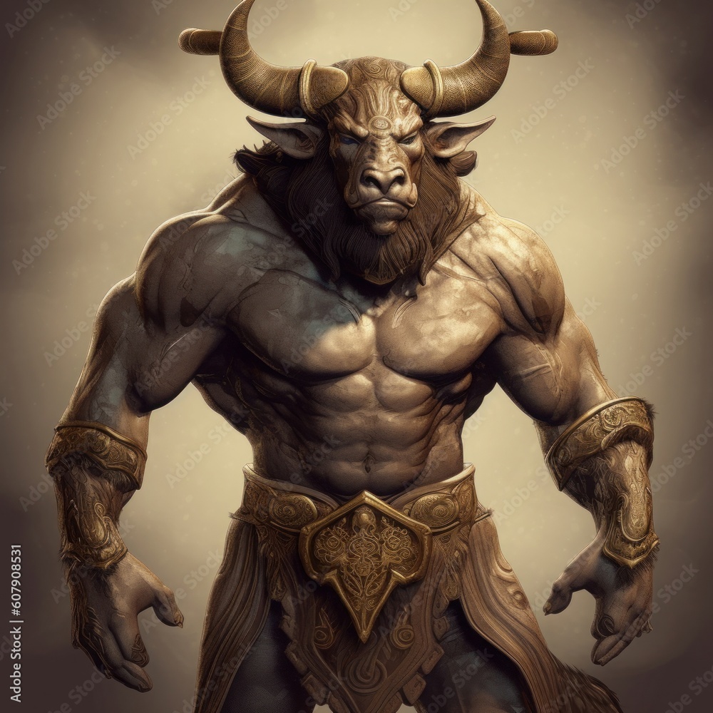 Obraz premium Concept art illustration of Minotaur from greek mythology, Generative AI