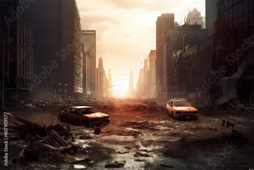 Concept art illustration of post-apocalyptic New York city, Generative AI