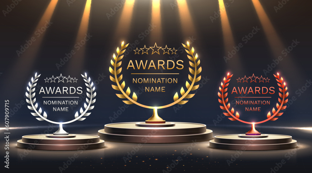 Awards nomination name podium, awards golden prize event, first place ...