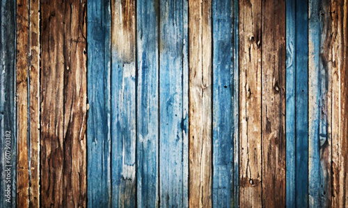 Vector texture of old wood, wooden panels. Grunge, old, retro wooden background, vertical stripes. Brown and blue wood. The background