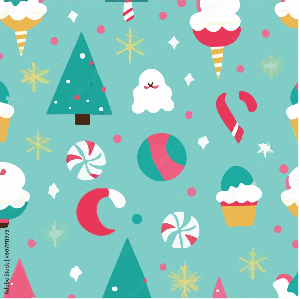 Fototapeta premium cute simple christmas pattern, cartoon, minimal, decorate blankets, carpets, for kids, theme print design