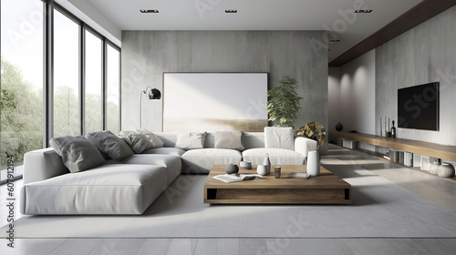 Comfort  furniture and interior concept - sofa with cushions at cozy home living room. Generative AI