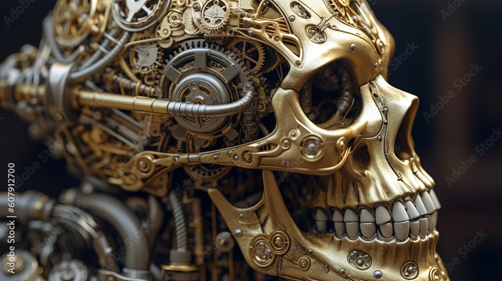 the human skeleton is robotic. Futuristic 3d illustration.The concept of the future. Generative AI the human skeleton is robotic. Futuristic 3d illustration.The concept of the future. Generative AI