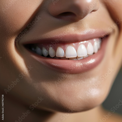 Close up of the detailed smile of a patient at the dentist  generative ai