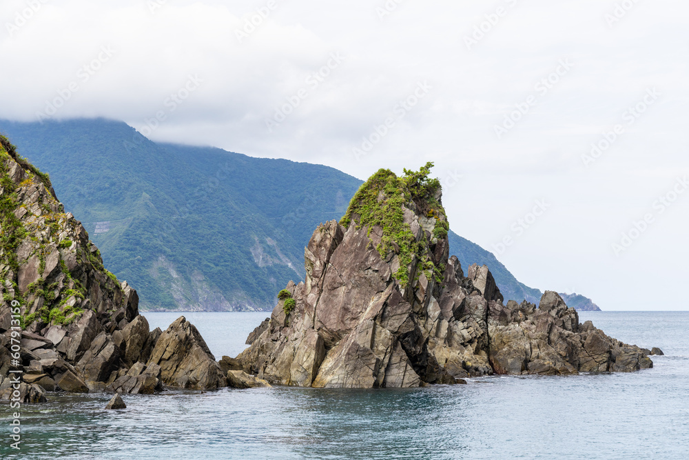 Taiwan Fenniaolin sea beach with rock stone