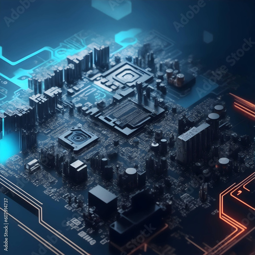 Futuristic AI Electronic Chip Circuit Motherboard Generated AI