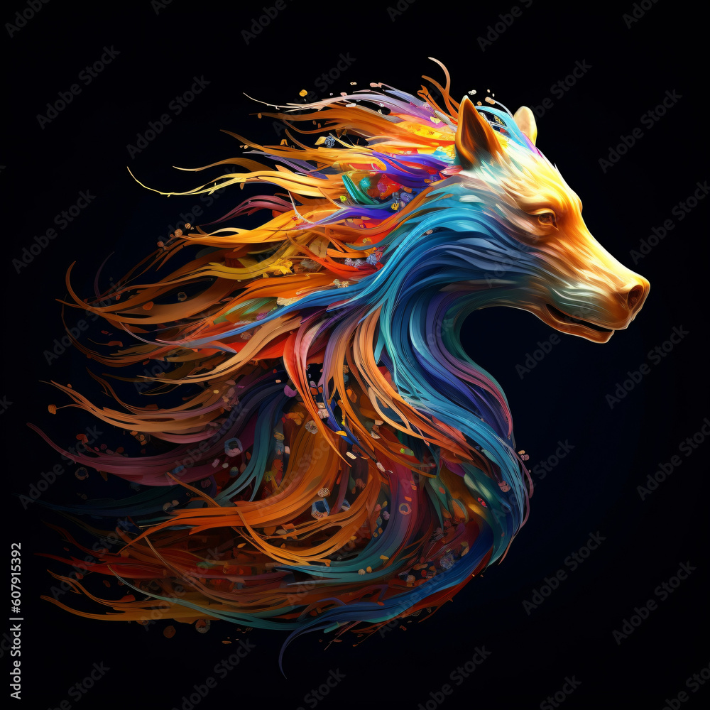 bstract representation of a horse’s head with flowing, wavy hair, Generative Ai bstract representation of a horse’s head with flowing, wavy hair, Generative Ai