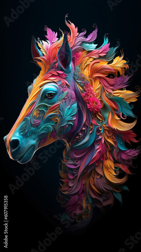 colorful horse head with long, Generative Ai © Régis Cardoso