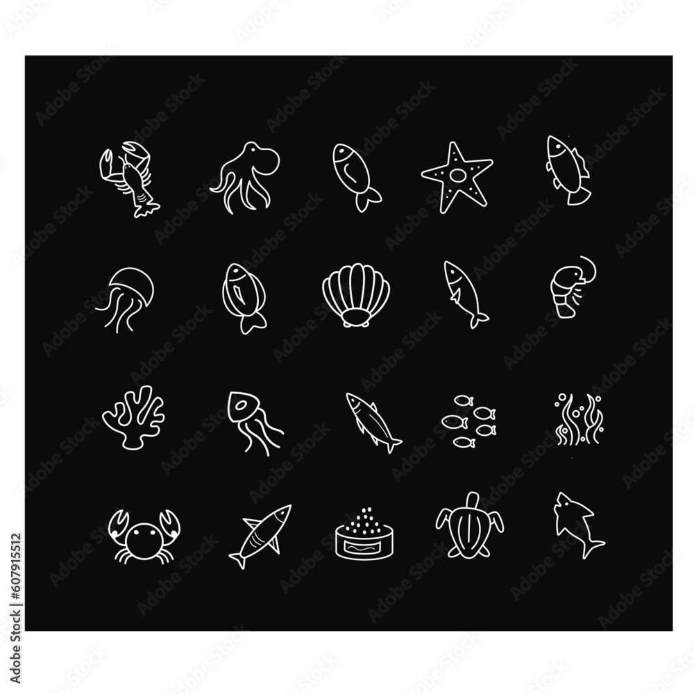 seafood fish icons set seafood fish icons set