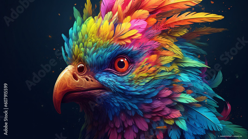  colorful bird with feathers on its head and body, Generative Ai © Régis Cardoso