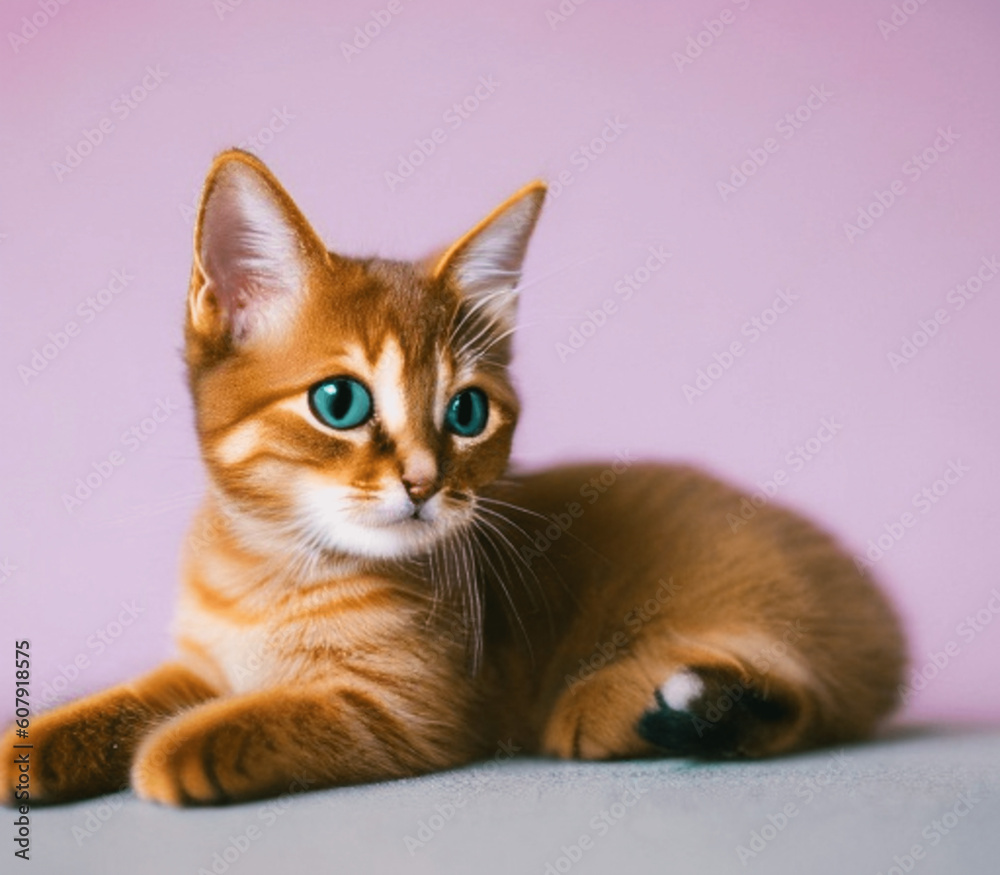 cute little brown tabby cat animal, pet, sitting studio Generative AI
