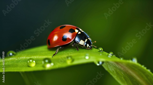 Ladybug on leaf. Generative AI © Godam