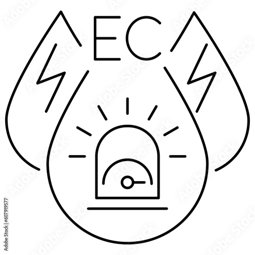 Thin line vector black icon of high Water Electrical Conductivity alarm trigger. Simple modern minimal water quality measurement symbol isolated on transparent background. Line thickness editable