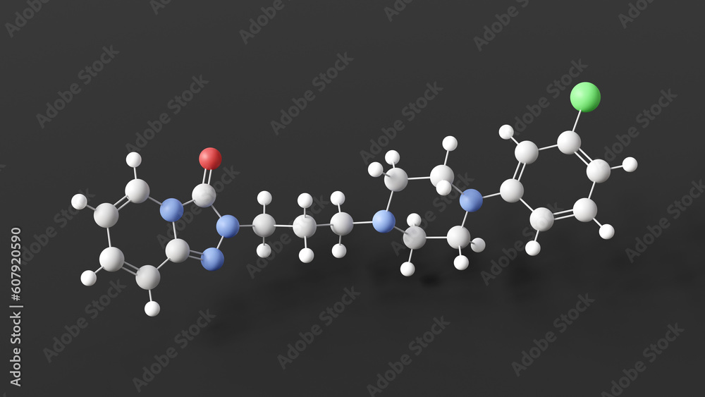 trazodone molecule, molecular structure, serotonin modulators, ball and