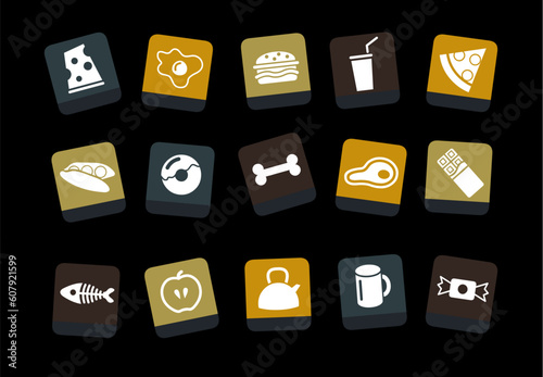 Vector icons pack - Yellow-Brown-Blue Series, food collection
