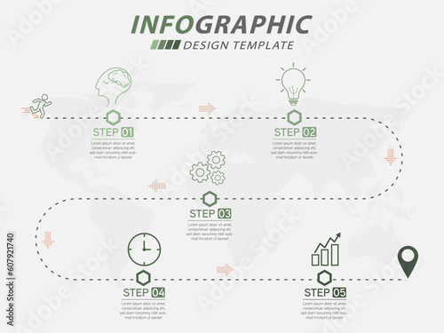 Timeline Creator infographic template. 5 Step timeline journey, calendar Flat simple infographics design template. Green eco presentation. Business concept with 5 options, vector illustration.