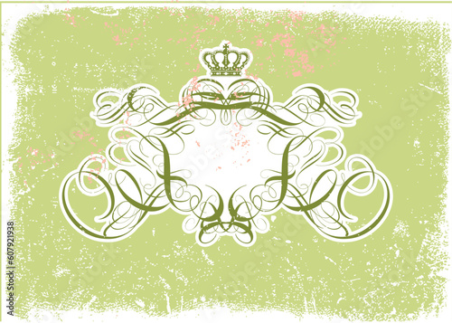 Vector illustration of Grunge background with heraldic titling frame, blank so you can add your own images