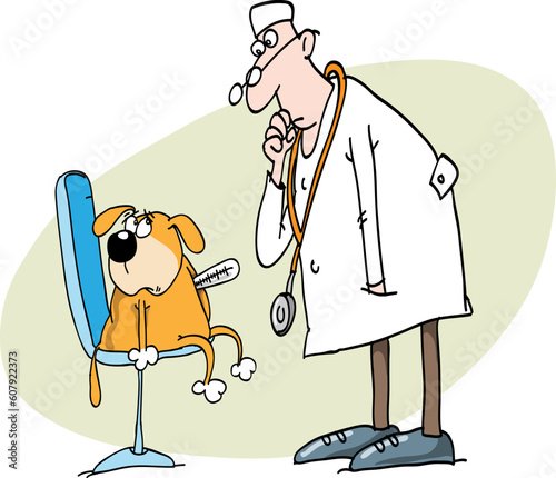 The dog was ill. On reception at the doctor.