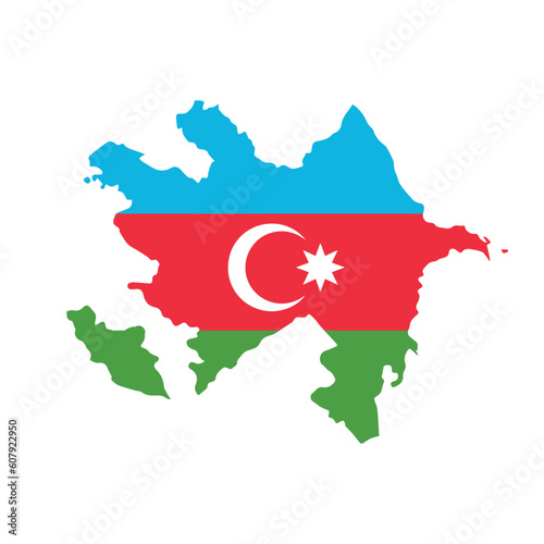 Map of Azerbaijan with national flag on white background. Vector illustration.