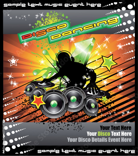 Colorful Disk Jockey Musical Event  Background for Disco Flyer