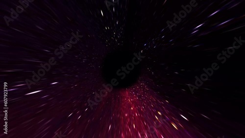 travel through a wormhole through time and space filled with millions of stars and nebula. science fiction black hole, vortex hyperspace tunnel. 8k animation