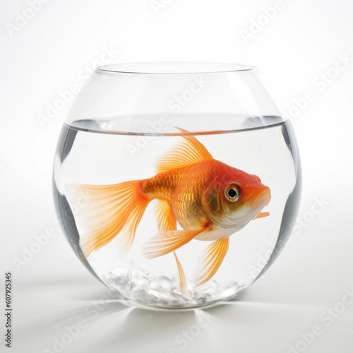 The beauty of nature captured in a clear glass bowl, showcasing a vibrant and lively goldfish. AI Generative.