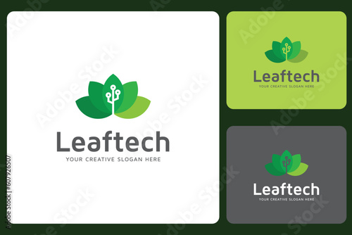 Natural Leaf Tech, Data Logo Design Template