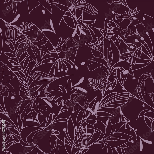 Fototapeta Naklejka Na Ścianę i Meble -  Seamless vector floral background. For easy making seamless pattern just drag all group into swatches bar, and use it for filling any contours.