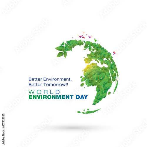 5th june World Environment Day On White Background. 3D green leaf globe map design. Better Environment, better future concept.