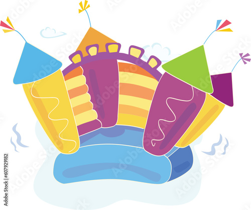 Vector Illustration of a bouncy castle with girl jumping on it. Easy to resize and change colors!