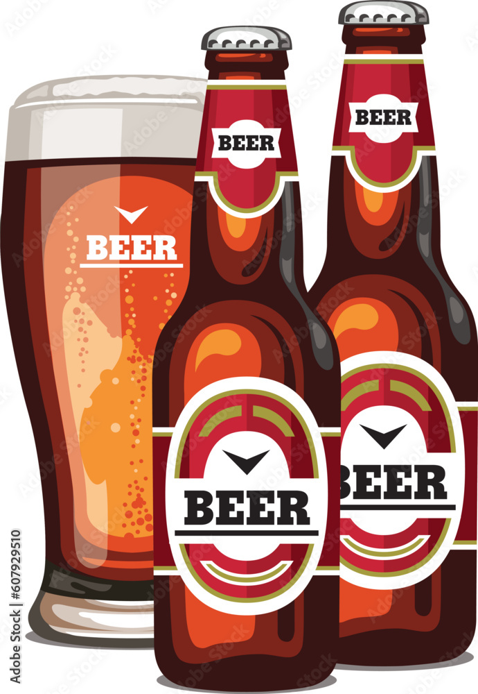 A vector bottle and a glass of beer A vector bottle and a glass of beer