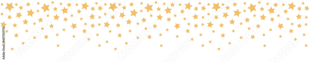 Seamless border garland with small falling stars. Good for card, borders, kids' bedding, textile. Isolated vector and PNG illustration on transparent background.