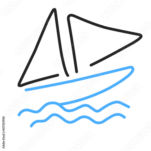 Simple Sailboat dhow boat ship on Sea Ocean Wave with line art style logo
